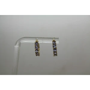 Signed MEXICO 14k Y.G. TANZANITE SMALL HOOP earrings
