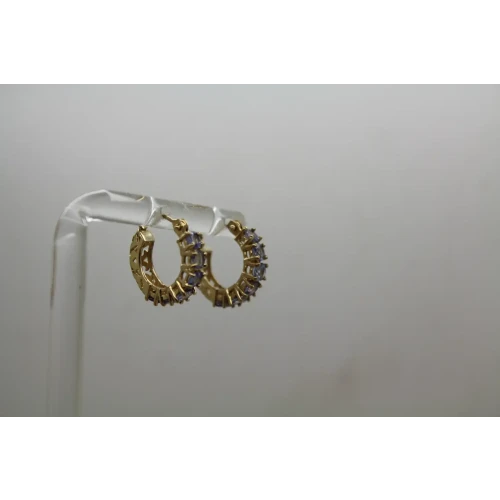 Signed MEXICO 14k Y.G. TANZANITE SMALL HOOP earrings