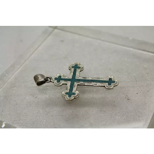 Signed MEXICO .925 S.S. TURQUOISE CHIP INLAY FANCY CROSS pendant