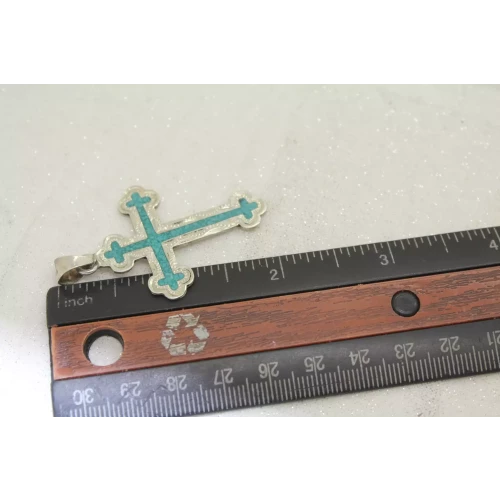 Signed MEXICO .925 S.S. TURQUOISE CHIP INLAY FANCY CROSS pendant