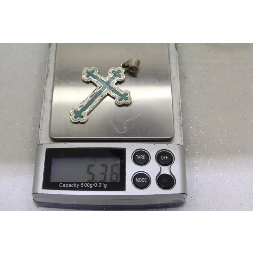 Signed MEXICO .925 S.S. TURQUOISE CHIP INLAY FANCY CROSS pendant