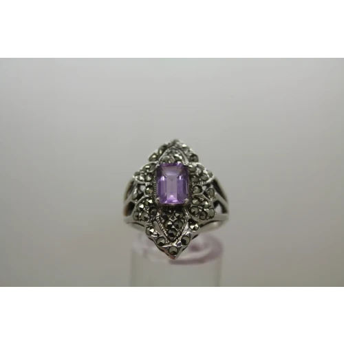 Signed NF .925 S.S. AMETHYST MARCASITE ART DECO ring size 8