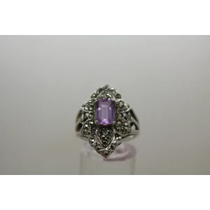 Signed NF .925 S.S. AMETHYST MARCASITE ART DECO ring size 8