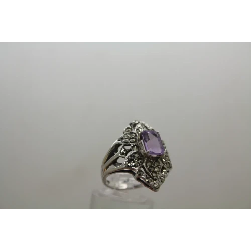Signed NF .925 S.S. AMETHYST MARCASITE ART DECO ring size 8