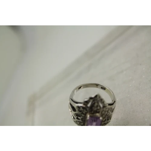 Signed NF .925 S.S. AMETHYST MARCASITE ART DECO ring size 8