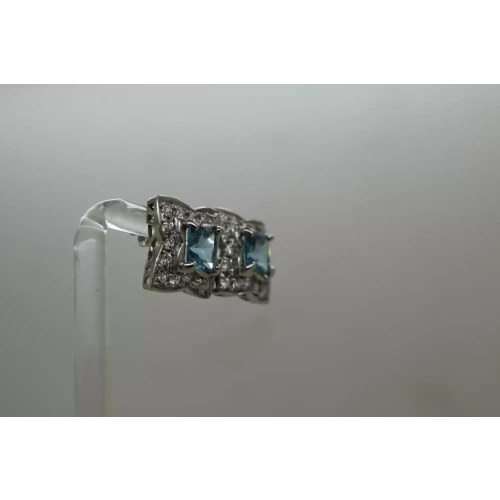 Signed NF .925 S.S. AQUAMARINE & CZ FANCY SQUARE STUD earrings