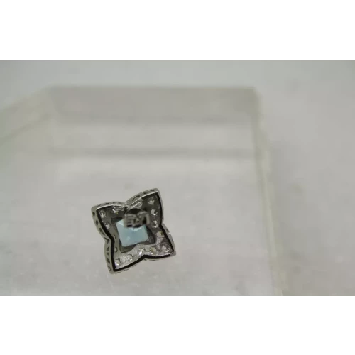 Signed NF .925 S.S. AQUAMARINE & CZ FANCY SQUARE STUD earrings