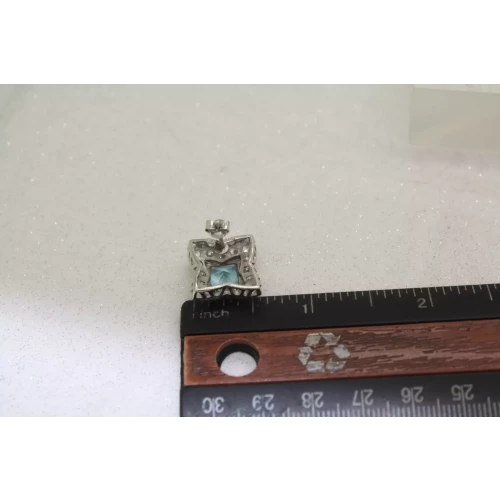 Signed NF .925 S.S. AQUAMARINE & CZ FANCY SQUARE STUD earrings
