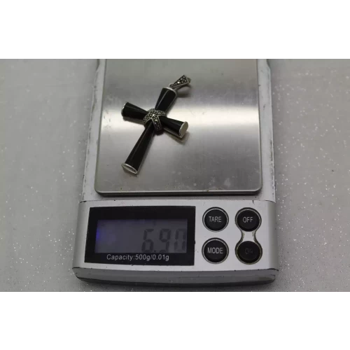 Signed NF .925 S.S. BLACK ONYX & MARCASITE CROSS pendant