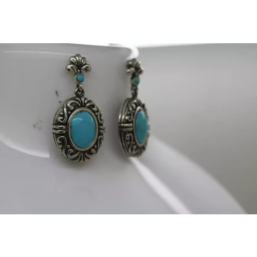 Signed NF .925 S.S. Oval TURQUOISE SCROLL DESING DANGLE earrings