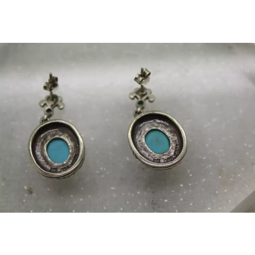 Signed NF .925 S.S. Oval TURQUOISE SCROLL DESING DANGLE earrings