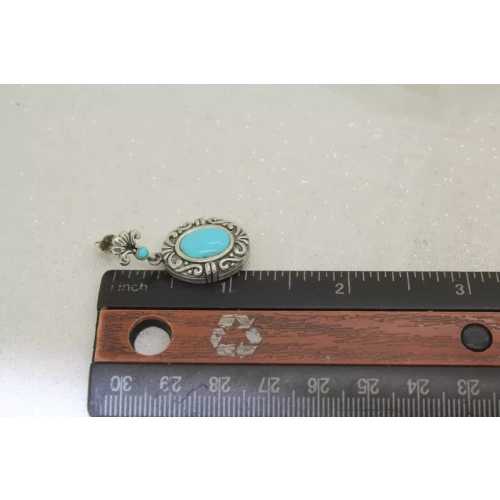 Signed NF .925 S.S. Oval TURQUOISE SCROLL DESING DANGLE earrings