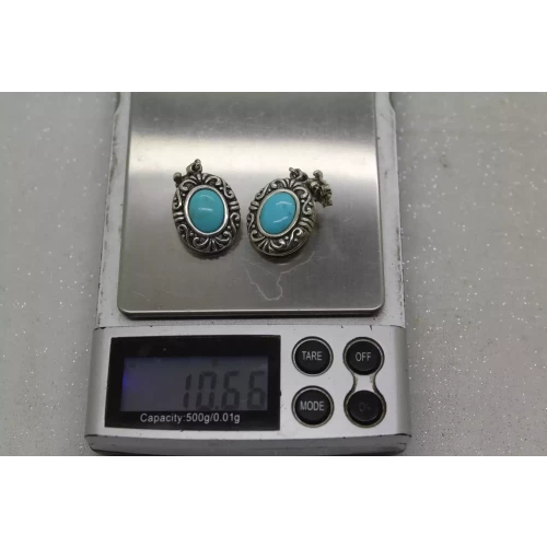 Signed NF .925 S.S. Oval TURQUOISE SCROLL DESING DANGLE earrings