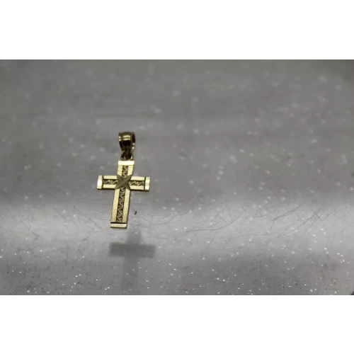 Signed NG 14k Yellow Gold SMALL DIAMOND CUT DESIGN CROSS pendant