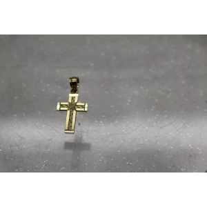 Signed NG 14k Yellow Gold SMALL DIAMOND CUT DESIGN CROSS pendant