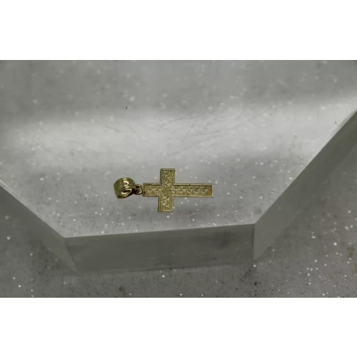 Signed NG 14k Yellow Gold SMALL DIAMOND CUT DESIGN CROSS pendant