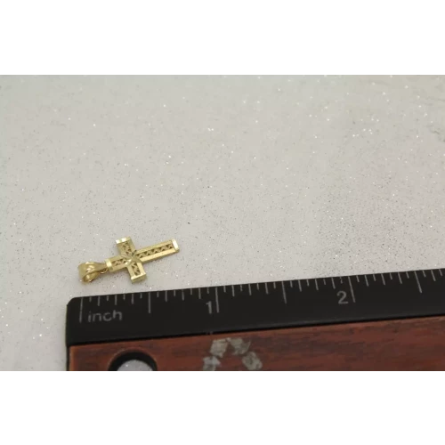 Signed NG 14k Yellow Gold SMALL DIAMOND CUT DESIGN CROSS pendant