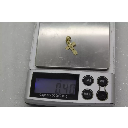 Signed NG 14k Yellow Gold SMALL DIAMOND CUT DESIGN CROSS pendant