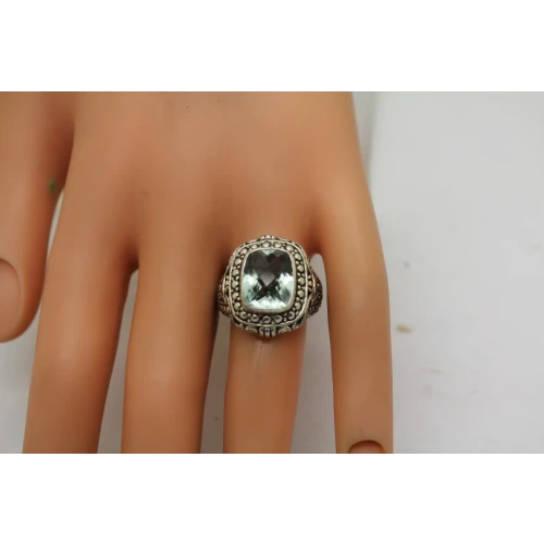 Signed NV .925 S.S. AQUAMARINE FILIGREE STATEMENT ring size 8 #
