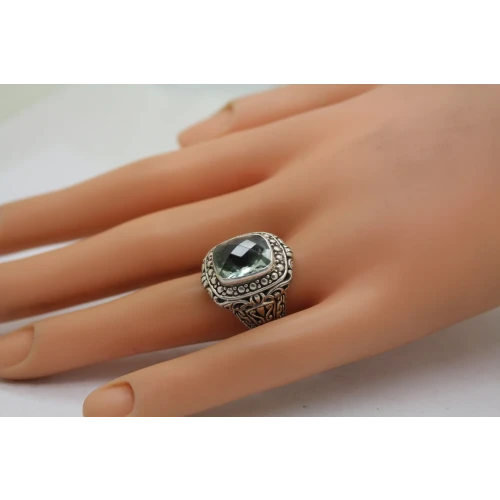 Signed NV .925 S.S. AQUAMARINE FILIGREE STATEMENT ring size 8 #
