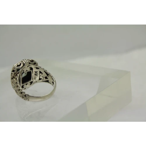 Signed NV .925 S.S. AQUAMARINE FILIGREE STATEMENT ring size 8 #