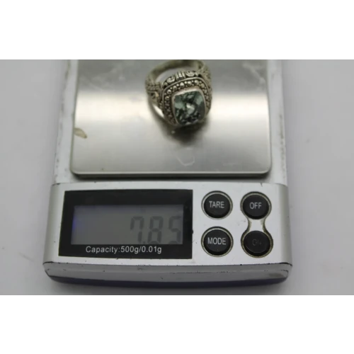 Signed NV .925 S.S. AQUAMARINE FILIGREE STATEMENT ring size 8 #