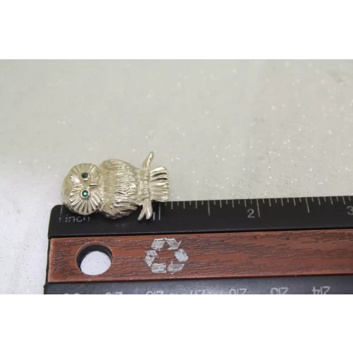 Signed PARADA .925 S.S. EMERALD EYES SITTING OWL pin