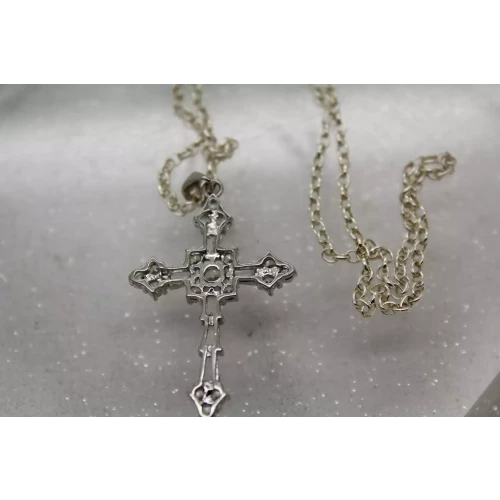 Signed PJM .925 S.S. GRADUATED BAGUETTE CROSS pendant necklace 16