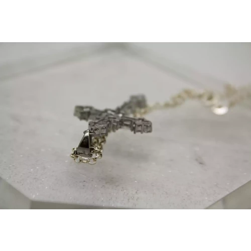 Signed PJM .925 S.S. GRADUATED BAGUETTE CROSS pendant necklace 16