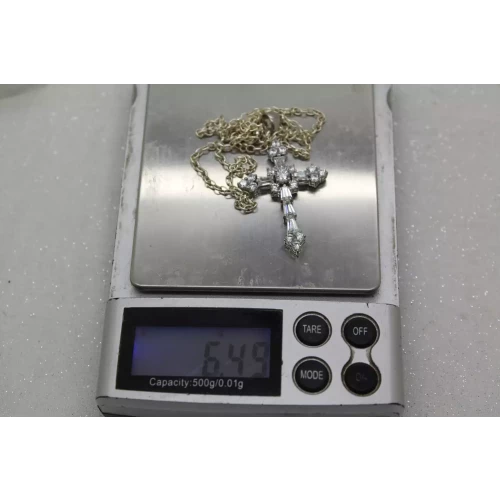 Signed PJM .925 S.S. GRADUATED BAGUETTE CROSS pendant necklace 16