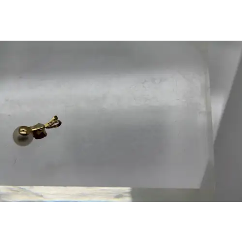 Signed RJ 14k Y.G. PEARL & RED TOPAZ DROP pendant #