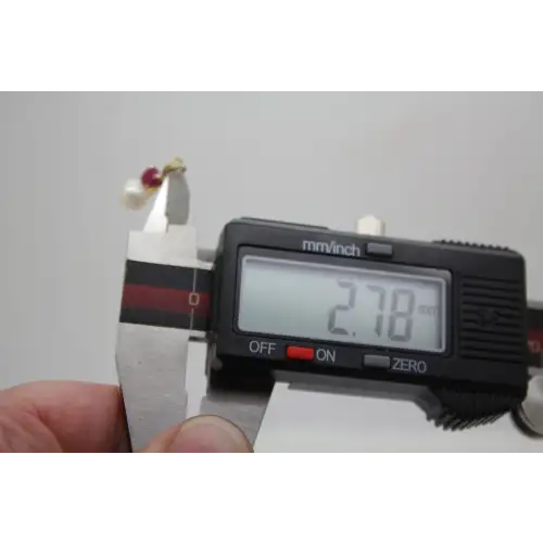 Signed RJ 14k Y.G. PEARL & RED TOPAZ DROP pendant #