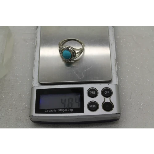 Signed RJ .925 S.S. TURQUIOSE w/ accents ROPE DESIGN ring size 10