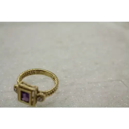 Signed RJM 14k Y.G. AMETHYST & DIAMOND VINTAGE INSIPIRED ring size 7