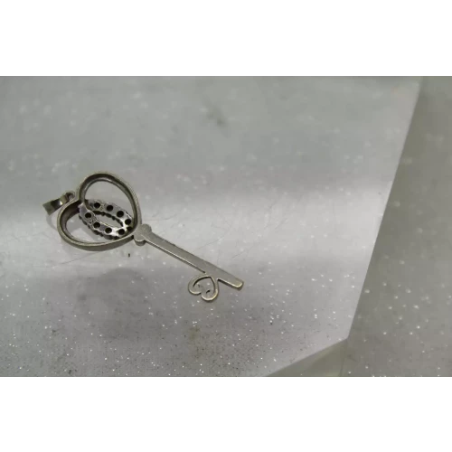 Signed R.L. .925 S.S. BLUE & WHITE DIAMOND HEART KEY pendant