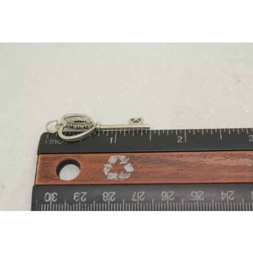 Signed R.L. .925 S.S. BLUE & WHITE DIAMOND HEART KEY pendant