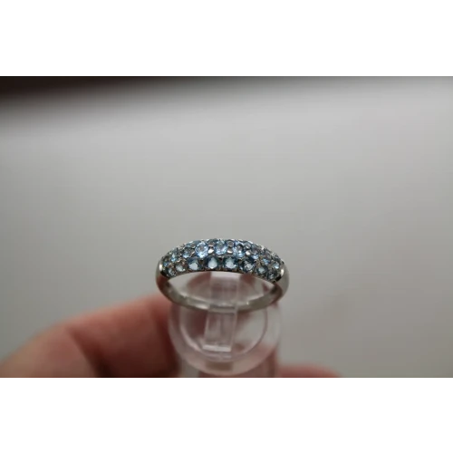 Signed Rodium Plated 10k Y.G. BLUE TOPAZ BAND ring size 8.25