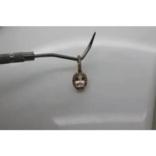 Signed ROYAL 14k R.G. Oval Cut MORGANITE & DIAMOND HALO pendant