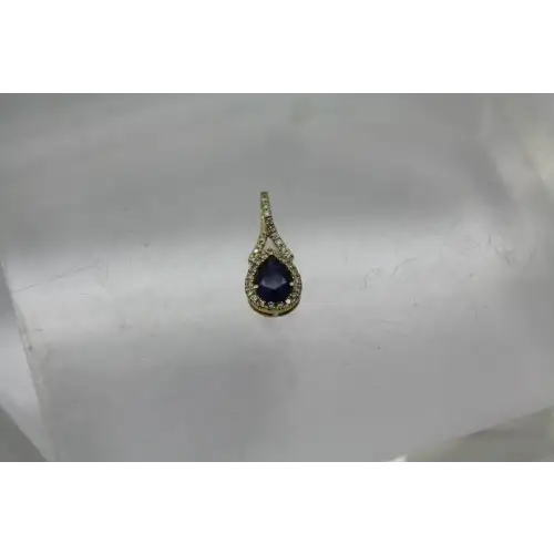 Signed ROYAL 14k Y.G. BLUE SAPPHIRE & DIAMOND HALO pendant #