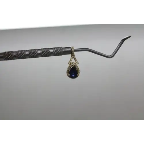 Signed ROYAL 14k Y.G. BLUE SAPPHIRE & DIAMOND HALO pendant # (2)