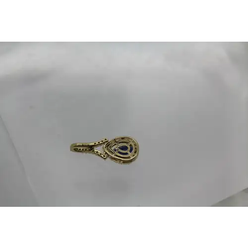 Signed ROYAL 14k Y.G. BLUE SAPPHIRE & DIAMOND HALO pendant # (3)