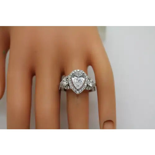 Signed SJD .925 S.S. Pear Cut CZ HALO COCKTAIL ring size 9.75