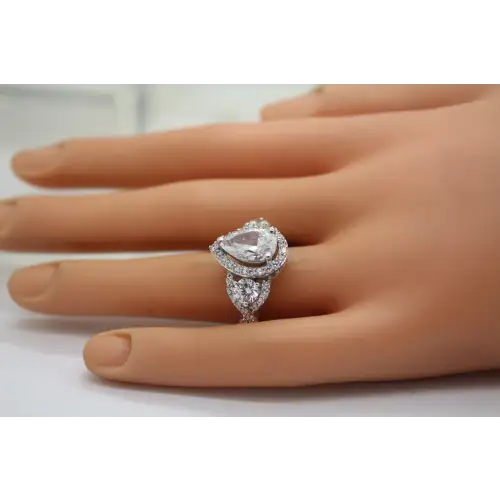 Signed SJD .925 S.S. Pear Cut CZ HALO COCKTAIL ring size 9.75