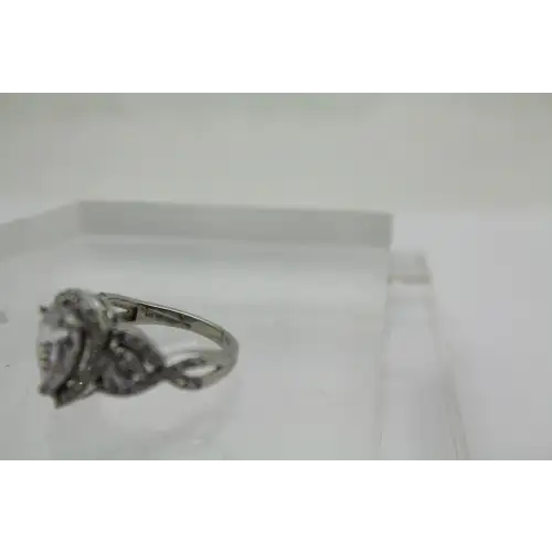 Signed SJD .925 S.S. Pear Cut CZ HALO COCKTAIL ring size 9.75