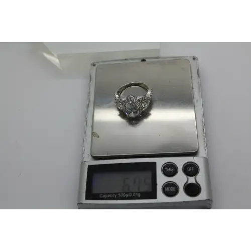 Signed SJD .925 S.S. Pear Cut CZ HALO COCKTAIL ring size 9.75