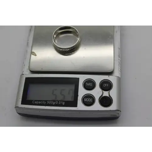 Signed Solid .925 S.S. LASER CUT RIBBED DESIGN BAND size 9 #