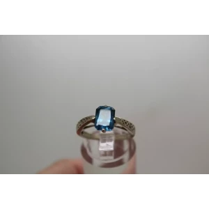 Signed S.S. LONDON BLUE TOPAZ SCROLL WORK DESIGN ring size 6