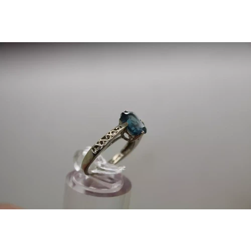Signed S.S. LONDON BLUE TOPAZ SCROLL WORK DESIGN ring size 6