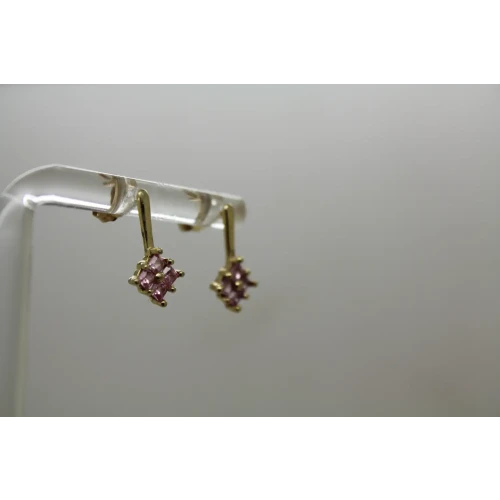 Signed STS 10k Y.G. PINK TOPAZ DIAMOND SHAPR DROP earrings