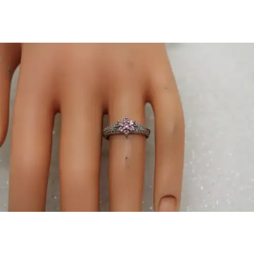 Signed STS 14k W.G. PINK TOPAZ FLOWER DESIGN w/ acc. ring size 6.75
